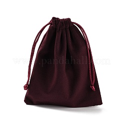 ベルベットのジュエリー用巾着収納ポーチ  長方形  暗赤色  15.5x12.7x0.5cm&nbsp;ABAG-P013-02D-04