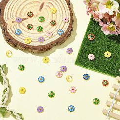 30色合金エナメルビーズキャップ6個  花  ゴールドカラー  ミックスカラー  8.5x2mm  穴：1.4mm  5個/カラー&nbsp;FIND-CJ0005-52
