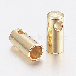 201ステンレススチールコードエンド  エンドキャップ  ゴールドカラー  7x1.5mm  穴：1mm  内径：1.2mm&nbsp;X-STAS-H436-14A