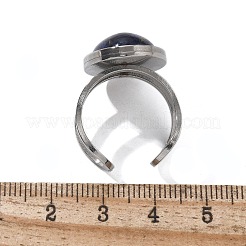 楕円形の天然宝石の指輪  女性用304ステンレススチールオープンカフリング  オーバル：21.5x16.5mm  内径: 調節可能&nbsp;RJEW-M062-02P-18