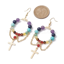 Chakra Theme Natural & Synthetic Mixed Beaded Dangle Earrings&nbsp;EJEW-TA00355