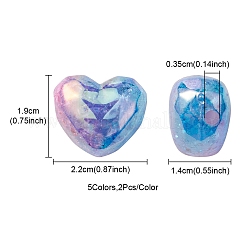 10個5色透明クラックルアクリルビーズ  グラデーションカラー  ハート  ミックスカラー  19x22x14mm  穴：3.5mm  2個/カラー&nbsp;MACR-YW0002-64