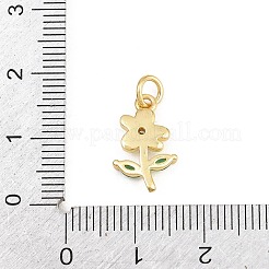 真鍮マイクロペーブカラフルな立方ジルコニアペンダント  花と葉のチャーム  ゴールドカラー  15.5x9.5x3mm  穴：3mm&nbsp;KK-E798-02C-G