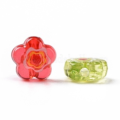 プリントされた透明アクリルビーズ  花  ミックスカラー  9.5x9.5x4.5mm  穴：1.8mm&nbsp;X-OACR-E009-08