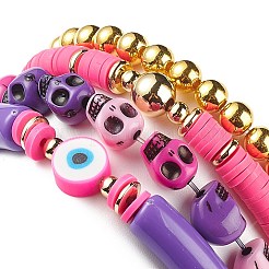 4 個 4 スタイル アクリルナザールボンジュウ & プラスチック スカル & 合成ヘマタイト ビーズ ストレッチ ブレスレット セット  ポリマークレイ ヘイシ サーファー プレッピー ブレスレット 女性用  ミックスカラー  内径：2-1/8インチ（5.4cm）〜2-1/4インチ（5.6cm）  1個/スタイル&nbsp;BJEW-JB08896