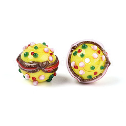 手作りのランプワークの凹凸のあるビーズ  ハンバーガー  きいろ  13~14x14~15mm  穴：1.2~1.6mm&nbsp;LAMP-T022-05F