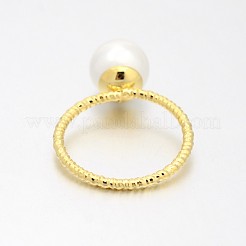 結婚式のアクセサリー類のための真鍮アクリルパール指輪  18KGP本金メッキ  16mm&nbsp;RJEW-J061-G