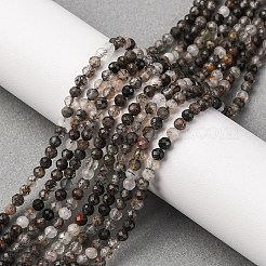天然石ブラックルチルクォーツビーズ連売り  多面カット  ラウンド  3.16~3.37x2~2.5mm  穴：0.7mm  約130個/連  14.96''（38センチメートル）&nbsp;G-RM250104-C3