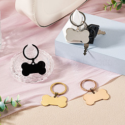 ステンレススチール製の骨型キーホルダー4個（4色）  スプリットキーリング付き  ブラック  55mm  骨：26.5x45x1.7mm  1pc /カラー&nbsp;KEYC-TA0004-80A