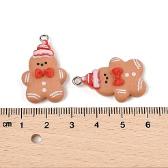 クリスマステーマの不透明樹脂ペンダント  プラチナ鉄ループ付き  ジンジャーブレッドマン  28.5x18.5x7mm  穴：2mm&nbsp;RESI-S08-05A