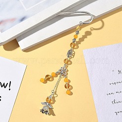 3Pcs Natural Quartz Crystal & Amethyst & Malaysia Jade Round Beads & Alloy Angel Bookmarks&nbsp;AJEW-JK00392