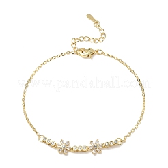 Brass Pave Clear Cubic Zirconia Flower Link Bracelets&nbsp;KK-CBA6980-24G