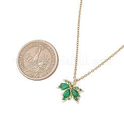 Brass Pave Cubic Zirconia Maple Leaf Pendant 304 Stainless Steel Cable Chain Necklaces for Women&nbsp;NJEW-JN05901-02