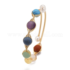 Round Mixed Gemstone Braided Bangle with Natural Pearl&nbsp;BJEW-JB08000