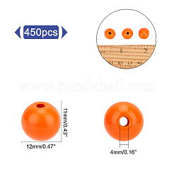 天然木のビーズ  染め  ラウンド  レッドオレンジ  12x11mm  穴：4mm&nbsp;WOOD-PH0001-31B