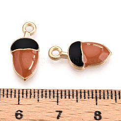 合金エナメルチャーム  どんぐりペンダント  ドングリ  ライトゴールド  チョコレート  17x8x3mm  穴：1.8mm&nbsp;X-ENAM-S121-084