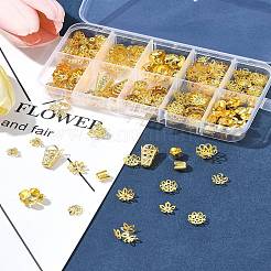 メッキ鉄ベル細線細工ビーズキャップ  ファンシービーズキャップ  花  ゴールドカラー  6.5~16x6.5~14x4~10mm  穴：0.5~1.5mm  345個/セット&nbsp;IFIN-FS0001-51
