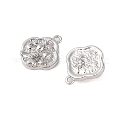 透明ガラス付き真鍮チャーム  花  プラチナメッキ  14.5x12.5x4mm  穴：1.2mm&nbsp;KK-N254-57P