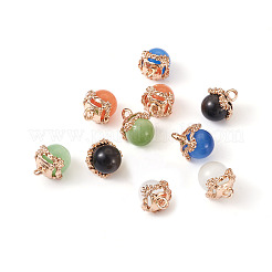 10色のキャットアイグラスチャーム5個  真鍮のパーツと  ラウンド  ミックスカラー  14~15x12~13mm  穴：2mm  2個/カラー&nbsp;CE-FW0001-01