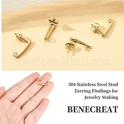 304ステンレススチールスタッドピアス金具30個  ループとイヤーナット付き  ゴールドカラー  15x3x1mm  穴：2mm  ピン：0.8mm  30pc&nbsp;STAS-BC0002-57