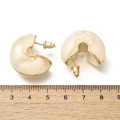 真鍮のC字型スタッドピアス  樹脂と  古いレース  25x13mm&nbsp;EJEW-A121-10G-02