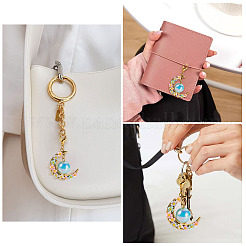 アクリル＆樹脂模造真珠＆合金ペンダント装飾2個  花の月  合金製カニカン付き  空色  59mm&nbsp;HJEW-TAC0114