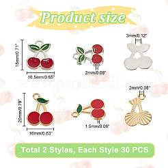 60個2スタイルアロイエナメルペンダント  チェリー  プラチナ＆ライトゴールド  18~20x16~16.5x1.5~2mm  穴：2mm  30個/スタイル&nbsp;ENAM-HY0001-28