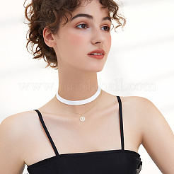 Alloy Enamel Letter Pendant Single Face White Velvet Ribbon & Brass Chain Double Layered Choker Necklaces&nbsp;NJEW-TAC0036