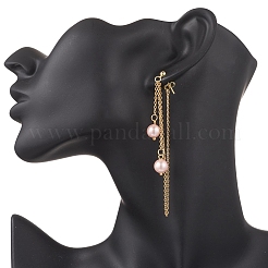 304 Stainless Steel Shell Pearl Round Bead Tassel Stud Earrings&nbsp;EJEW-JE06663