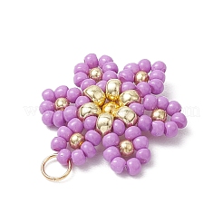 ガラスシードビーズの花のペンダント  304ステンレススチール製丸カン付き  ミックスカラー  22.5x17.5x4mm  穴：2.5mm&nbsp;PALLOY-MZ00712
