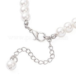女性用ラウンドシェルパール＆真鍮ラインストーンビーズブレスレット  ホワイト  7-5/8インチ（19.4cm）&nbsp;BJEW-JB12871