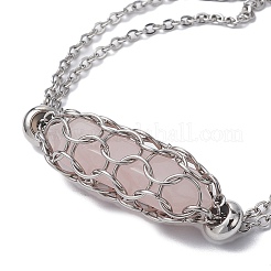 Natural Rose Quartz Bullet Link Bracelets&nbsp;BJEW-JB09813-01