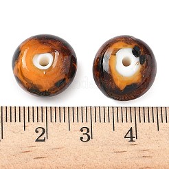 手作りゴールドパウダー入りランプワークビーズ連売り  ヒョウ柄の模様で  ラウンド  14~14.5x9.5~10mm  穴：1.8~2mm&nbsp;LAMP-Q045-08A-04