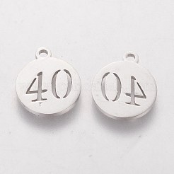 変色しない201ステンレススチールチャーム  レーザー切断  番号付きのフラットラウンド40  ステンレス鋼色  14x12x1.2mm  穴：1.5mm&nbsp;STAS-Q201-T089