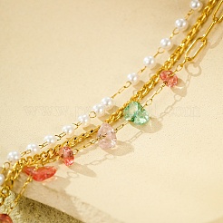 Gemstone Chip with Plastic Pearl Multi-strand Bracelets for Women&nbsp;BJEW-G739-01G