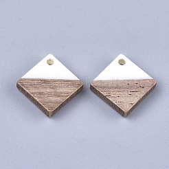 樹脂＆ウォールナットウッドペンダント  菱形  乳白色  16.5~17.5x17~18x3~4mm  穴：1.8mm  辺の長さ：12~13mm&nbsp;RESI-S358-31G