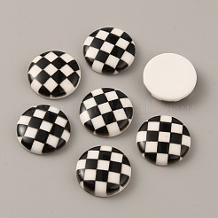 プラスチックカボション  タータン模様のフラットラウンド  ブラック  15x4mm&nbsp;KY-WH0001-027A