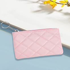 菱形模様のPUレザージップポーチ2個  女性用合金キーホルダー付き財布  ピンク  96x128x14mm&nbsp;ABAG-LP0001-82A