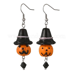 ハロウィンの手作りランプワークかぼちゃのぶら下がりピアス（女性用）  316サージカルステンレススチールピアスフック付き  ダークオレンジ  59~61x18~19mm&nbsp;EJEW-TA00834