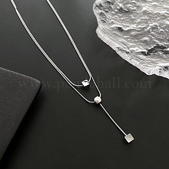 Non-Tarnish 304 Stainless Steel Round Snake Chains Double Layer Necklaces&nbsp;LS-BJEW-K257-03P