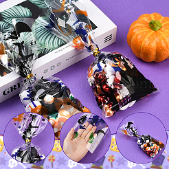 長方形OPPセロハンキャンディバッグ100個  ハロウィン柄クッキーセロハン袋  ツイストタイ付き  ミックスカラー  27.8x12.5x0.01cm&nbsp;ABAG-WH20013-18