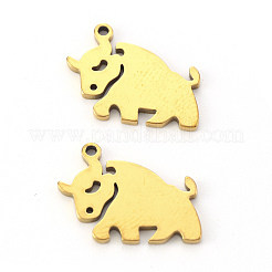 PVD真空メッキ201ステンレススチールペンダント  レーザー切断  牛  18KGP本金メッキ  12.5x16x1mm  穴：1.2mm&nbsp;LS-STAS-N092-56G