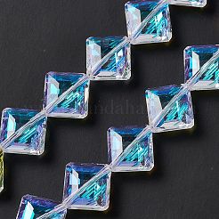 カット加工ガラスビーズ連売り  透明  菱形  17x17x7mm  穴：1.2mm  約48~50個/連  14.76~15.74インチ（37.5~40cm）&nbsp;EGLA-E030-01C