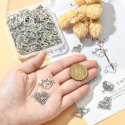 100 個 10 スタイルのチベットスタイル合金コネクタチャーム  ハートリンク  鉛フリー＆カドミウムフリー  バレンタインデーの  アンティークシルバー  12.5~25x14~24x2~3mm  穴：1.8mm  10個/スタイル&nbsp;TIBE-CJ0001-27