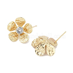 Flower Brass Micro Pave Cubic Zirconia Stud Earring Findings&nbsp;KK-M326-08G