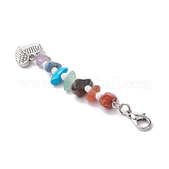 Chakra Natural Red Jasper & South Red Agate & Tiger Eye & Green Aventurine & Amethyst & Lapis Lazuli & Synthetic Turquoise Chips & Alloy Pendant Decorations&nbsp;HJEW-JM03181