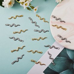 20個2スタイル304ステンレススチールペンダント  ヘビ  ゴールデン·ステンレス鋼色  28x6~6.5x1.5mm  穴：2mm  10個/スタイル&nbsp;STAS-SZ0002-10