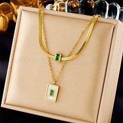 304 Stainless Steel Cable & Herringbone Chains Double Layer Necklace&nbsp;NJEW-C022-03G