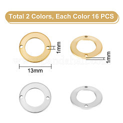 32個2色304ステンレススチールコネクタチャーム  リング  ミックスカラー  13x1mm  穴：1mm  16個/カラー&nbsp;STAS-UN0049-77