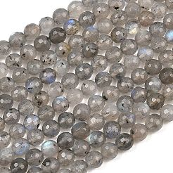 天然石ラブラドライトビーズ連売り  多面カット  ラウンド  6~7.5mm  穴：0.8mm  約53~58個/連  15.3インチ（39cm）&nbsp;G-O176-04B